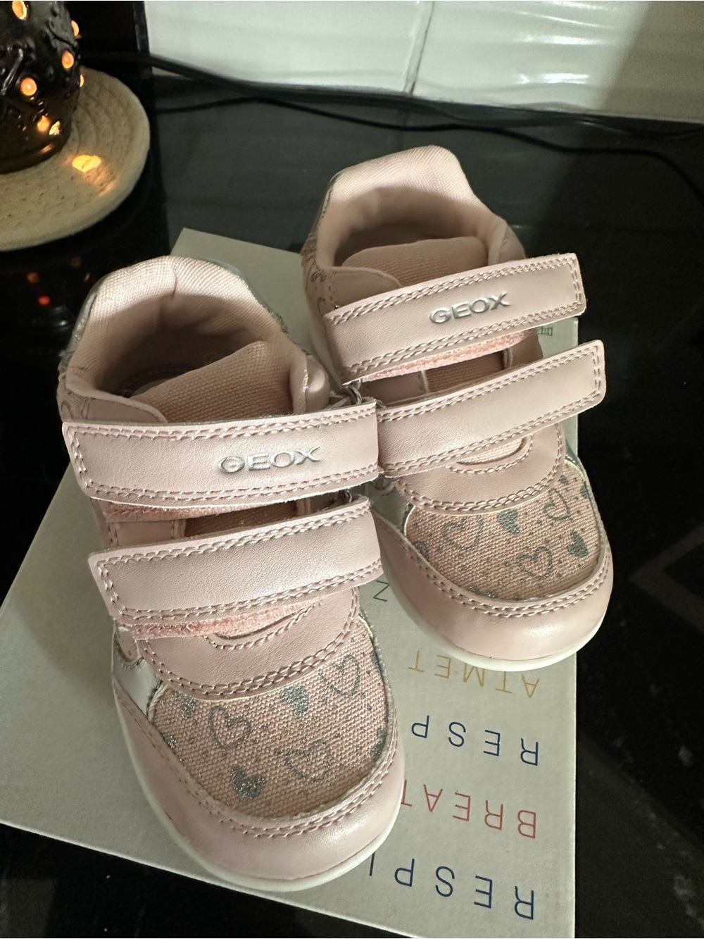 Geox Girls Blush Pink Heart-Print Velcro Sneakers